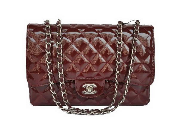 Best New Cheap Chanel A28600 Bordeaux Patent Leather Classic Flap Bag Replica